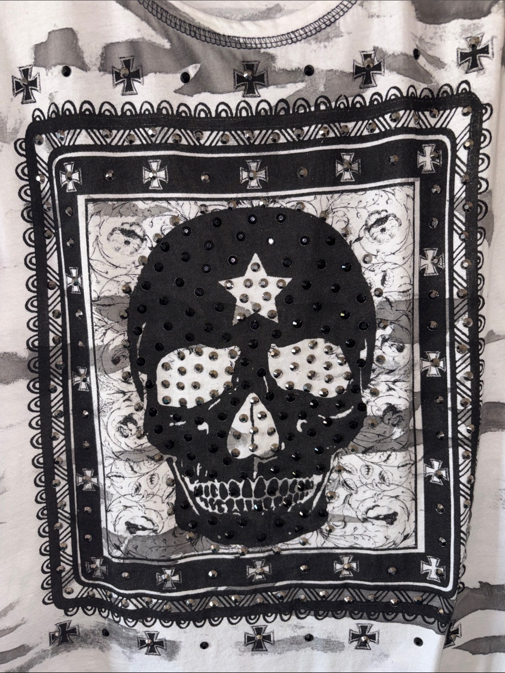 Vocal Studded Skull Graphic Tank Top White Gray Sz Large Grunge Punk Biker Chic - Picture 7 of 12